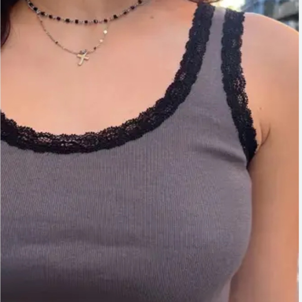 Brandy Melville Ronnie Long Lace Tank in Grey